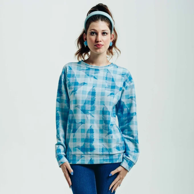 Sudadera estampada pájaros vichy #6